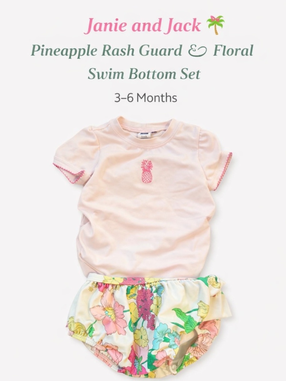 Janie and Jack Pineapple Rash Guard & Floral Swim Bottom Set 3–6M